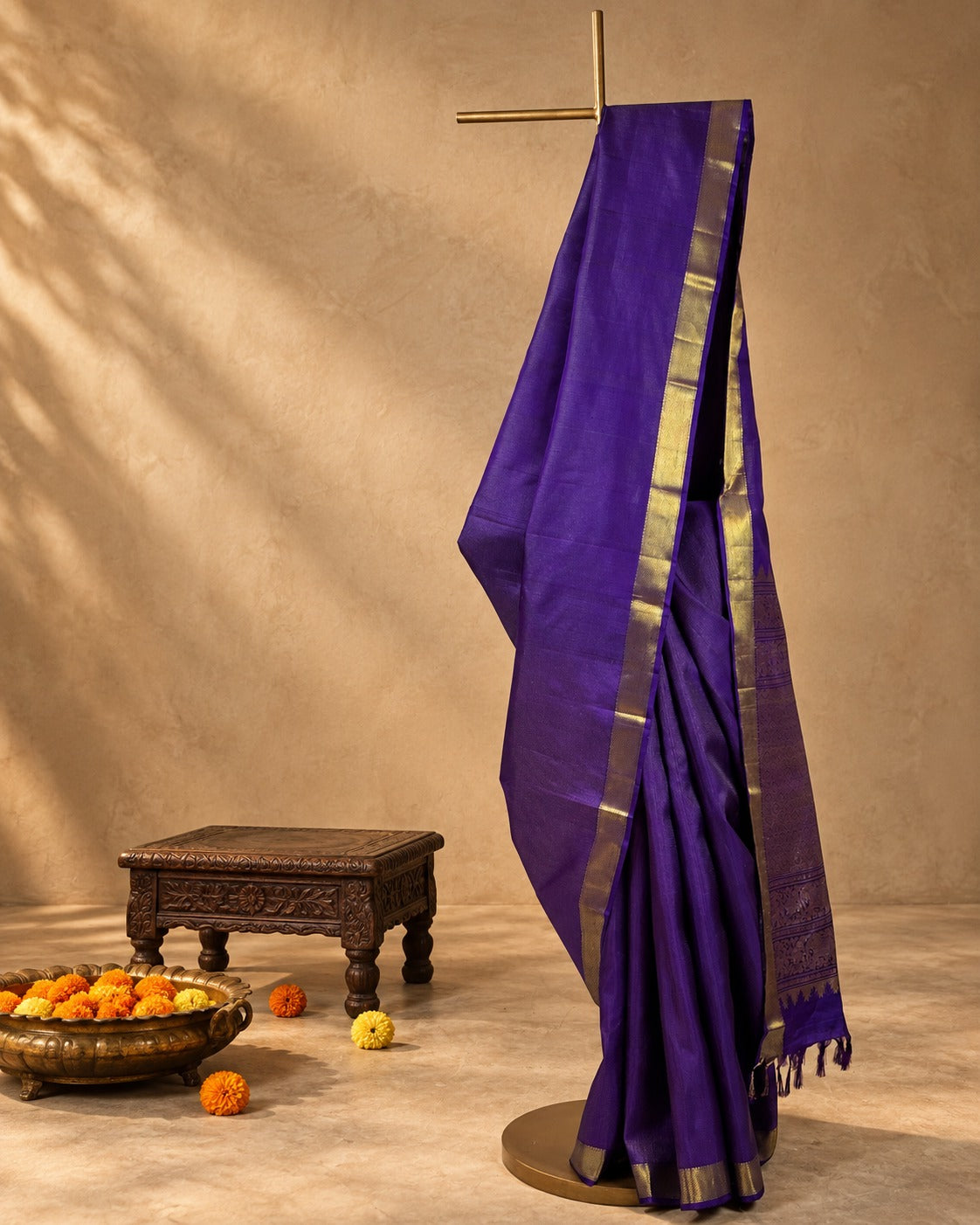 Royal Purple Elephant Zari Kanjivaram Saree