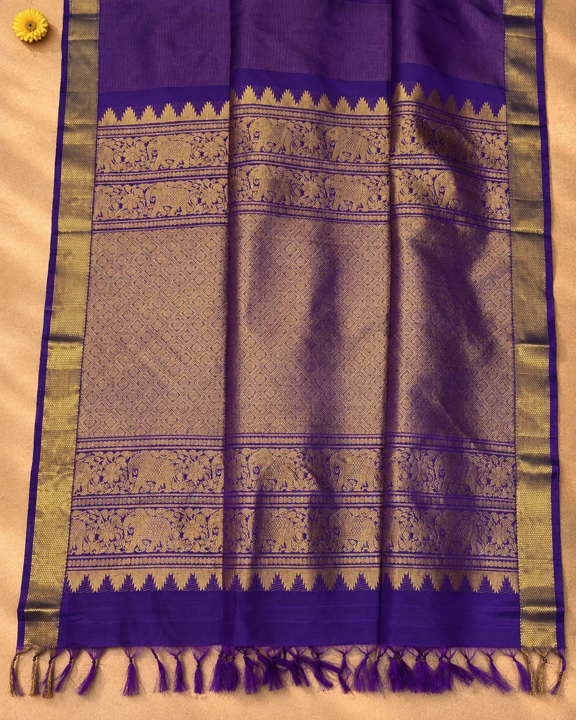 Royal Purple Elephant Zari Kanjivaram Saree