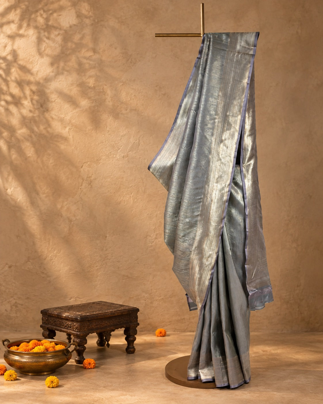 Silver Grey Zari Kanjivaram Saree