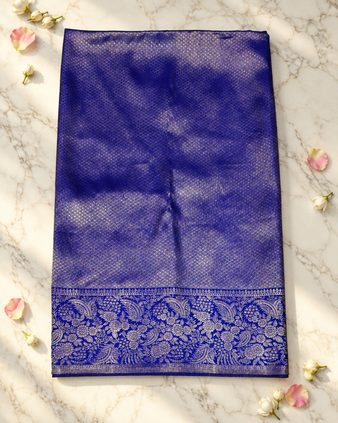 Lemon Yellow Royal Blue Paisley Kanjivaram Saree