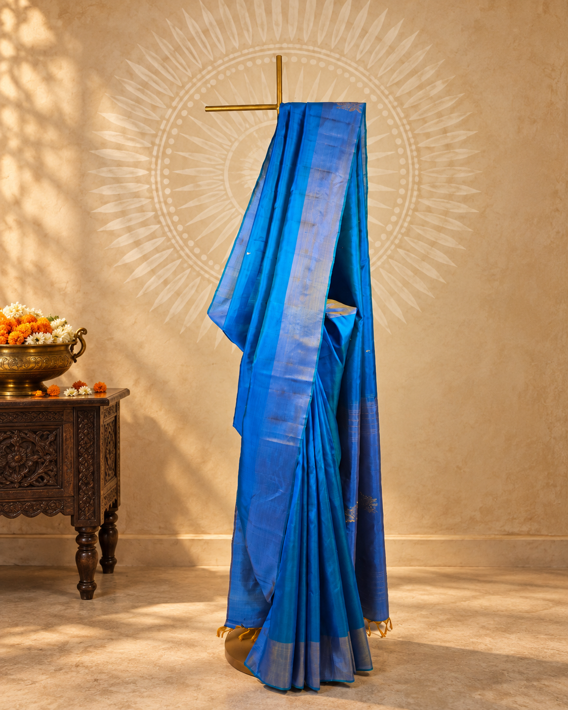 Azure Blue Floral Zari Kanjivaram Saree