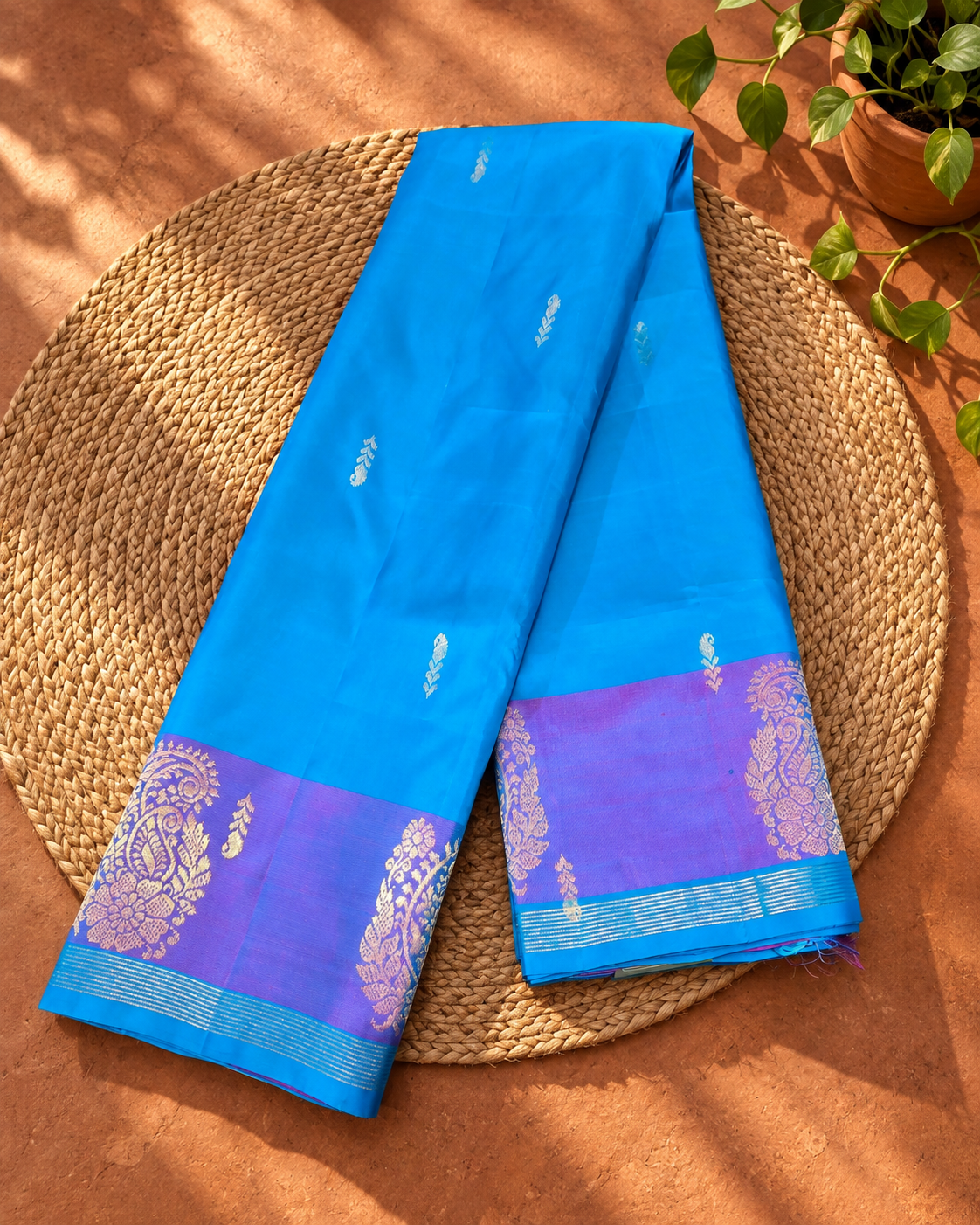 Sky Blue Gold Zari Paisley Kanjivaram Saree