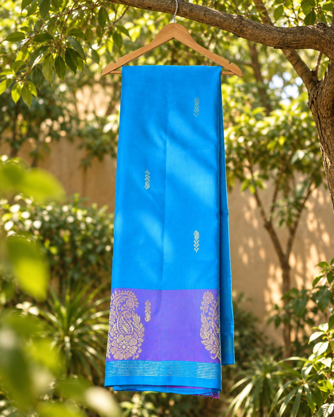 Sky Blue Gold Zari Paisley Kanjivaram Saree