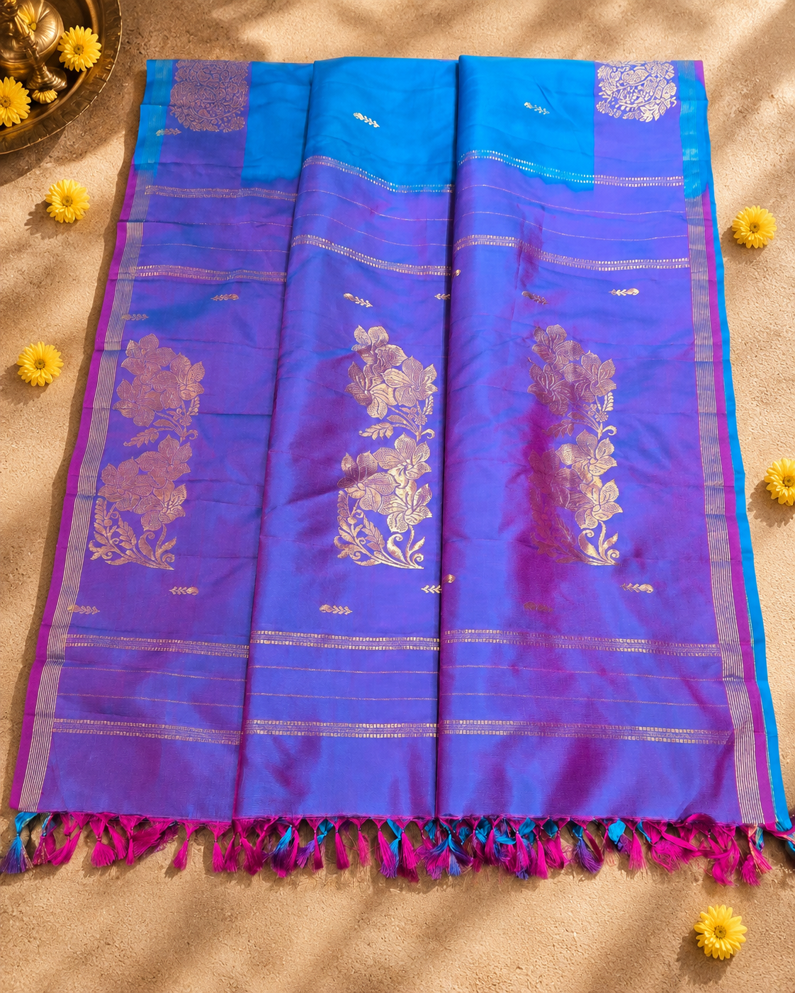 Sky Blue Gold Zari Paisley Kanjivaram Saree