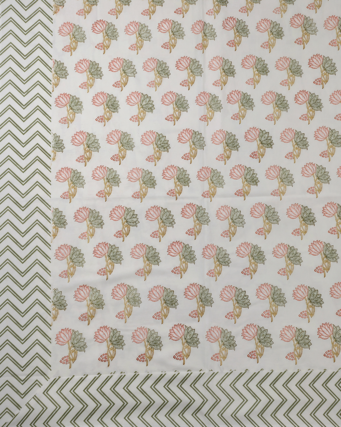 The Blush Sage Floral Chevron Premium Cotton Bedsheet