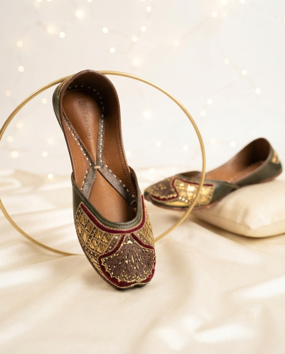 Maroon Meenakari Peacock Pure Leather Handcrafted Jutti