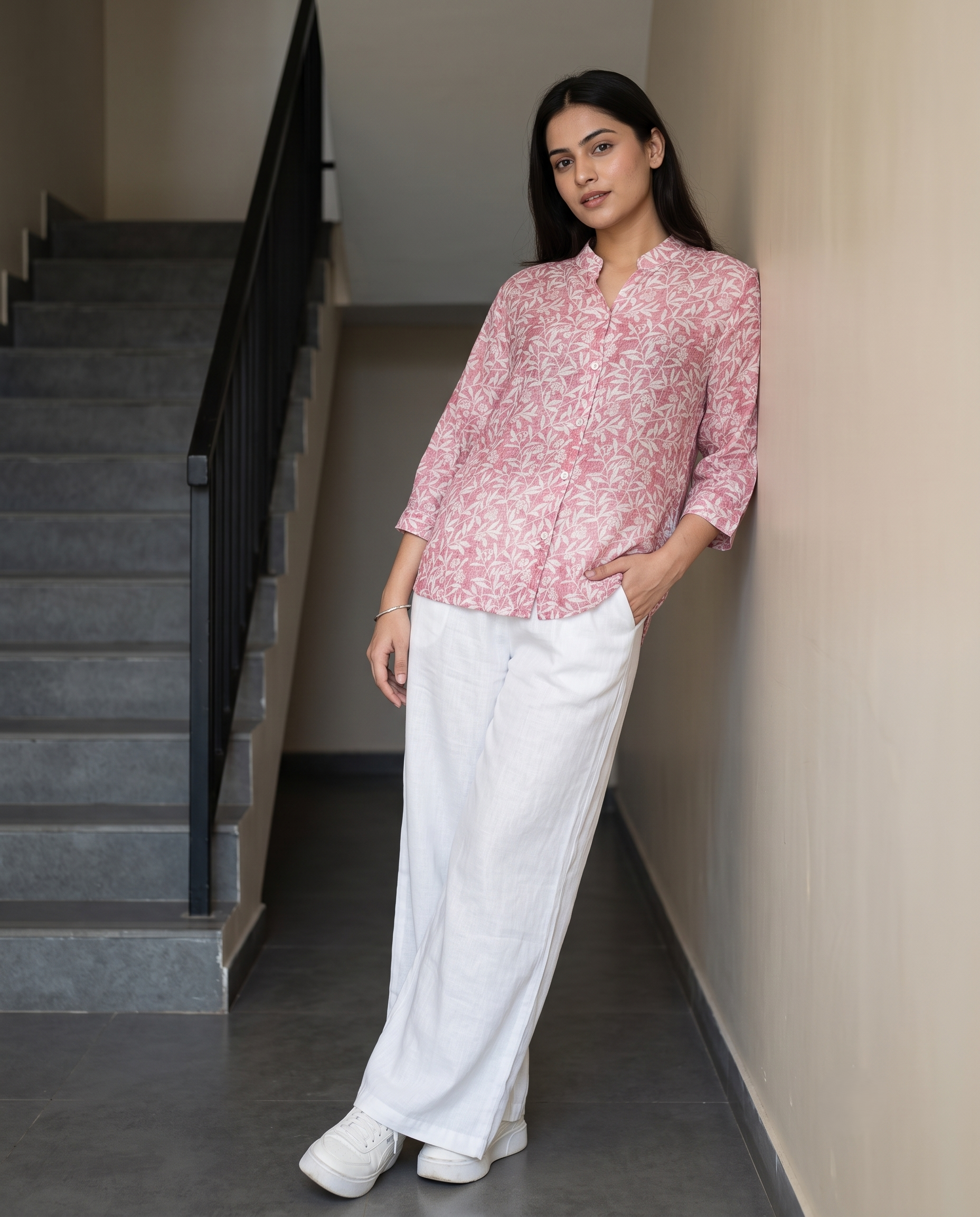 Bamboo Silk 150 GM Pink Botanical Shirt