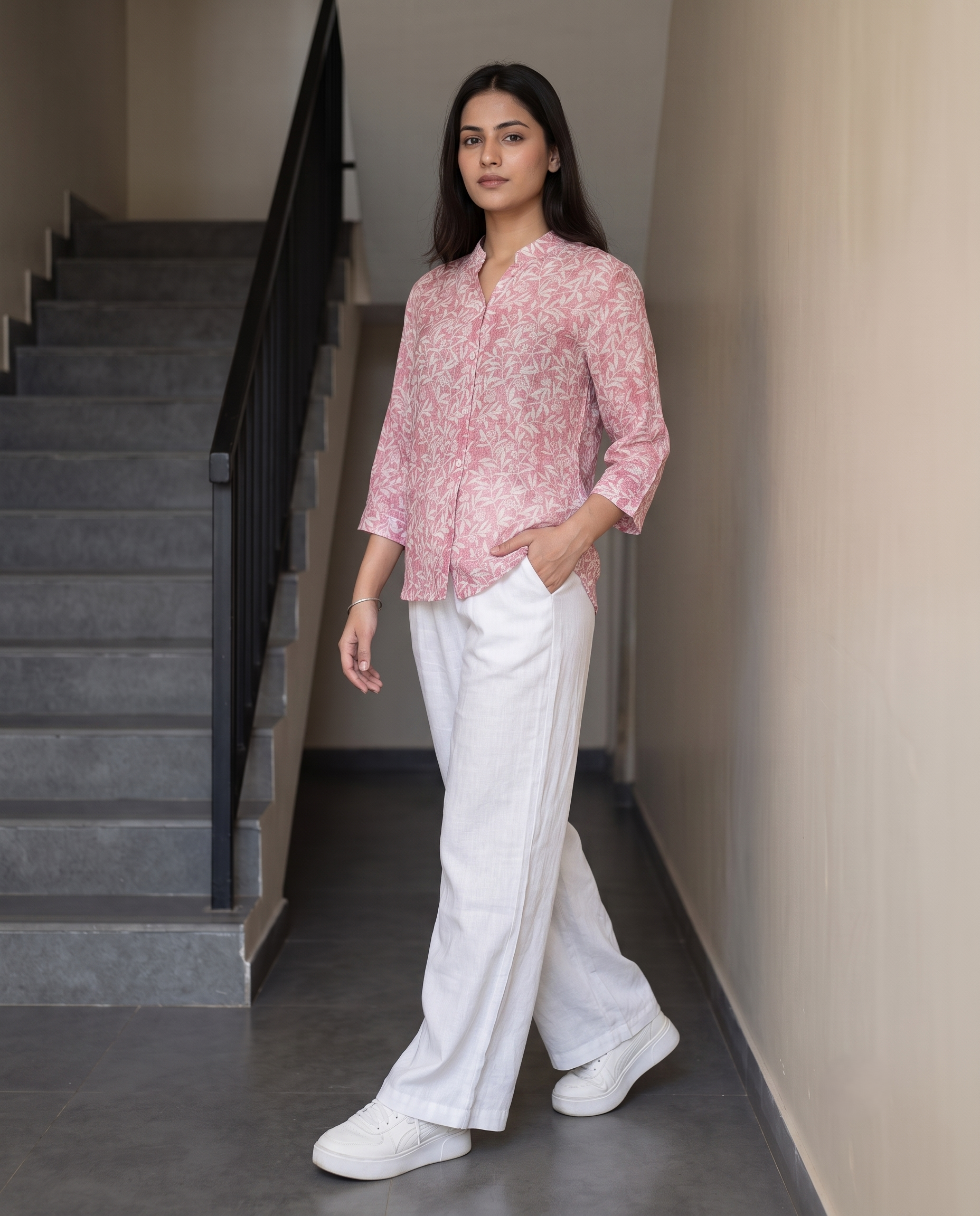 Bamboo Silk 150 GM Pink Botanical Shirt