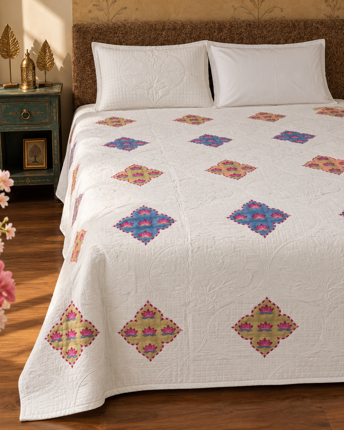 PINK LOTUS HERITAGE QUILTED BEDCOVER
