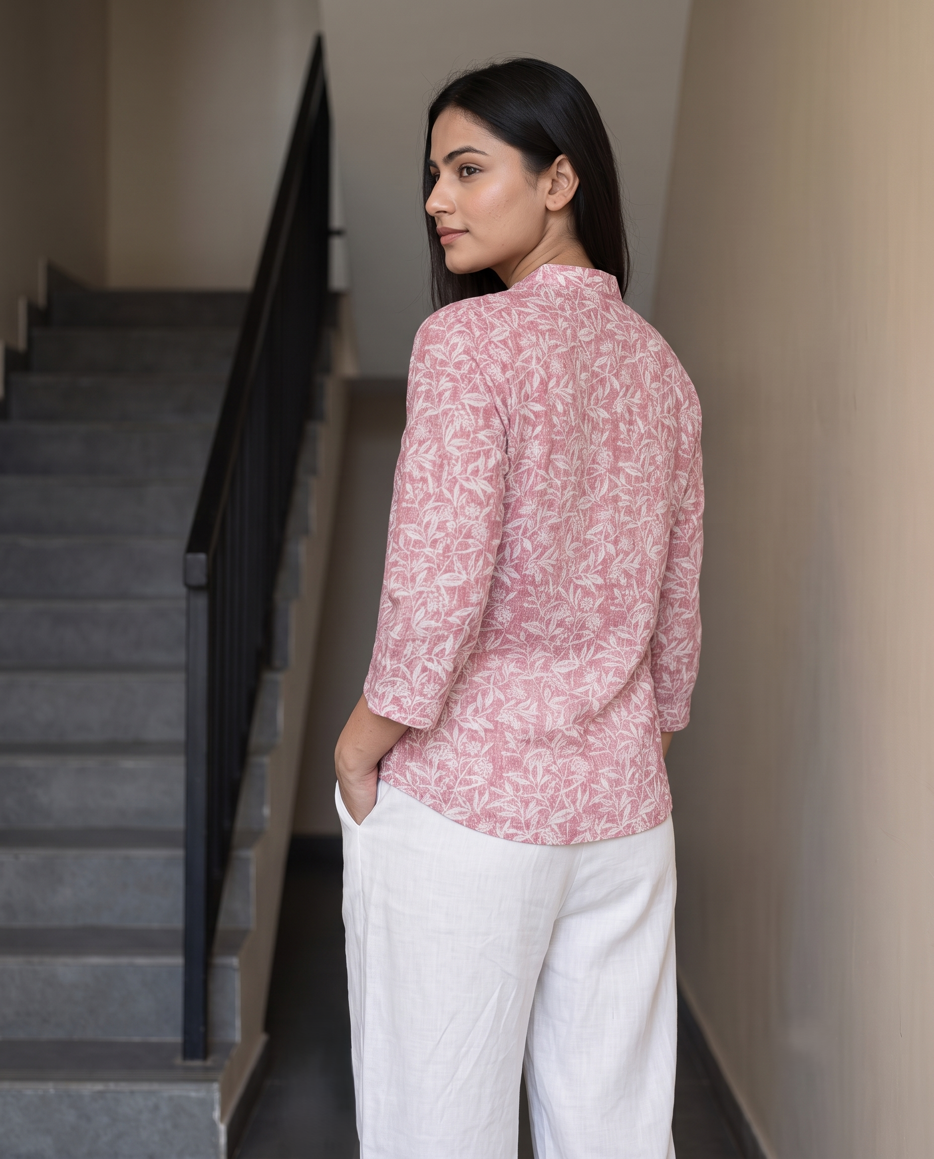 Bamboo Silk 150 GM Pink Botanical Shirt