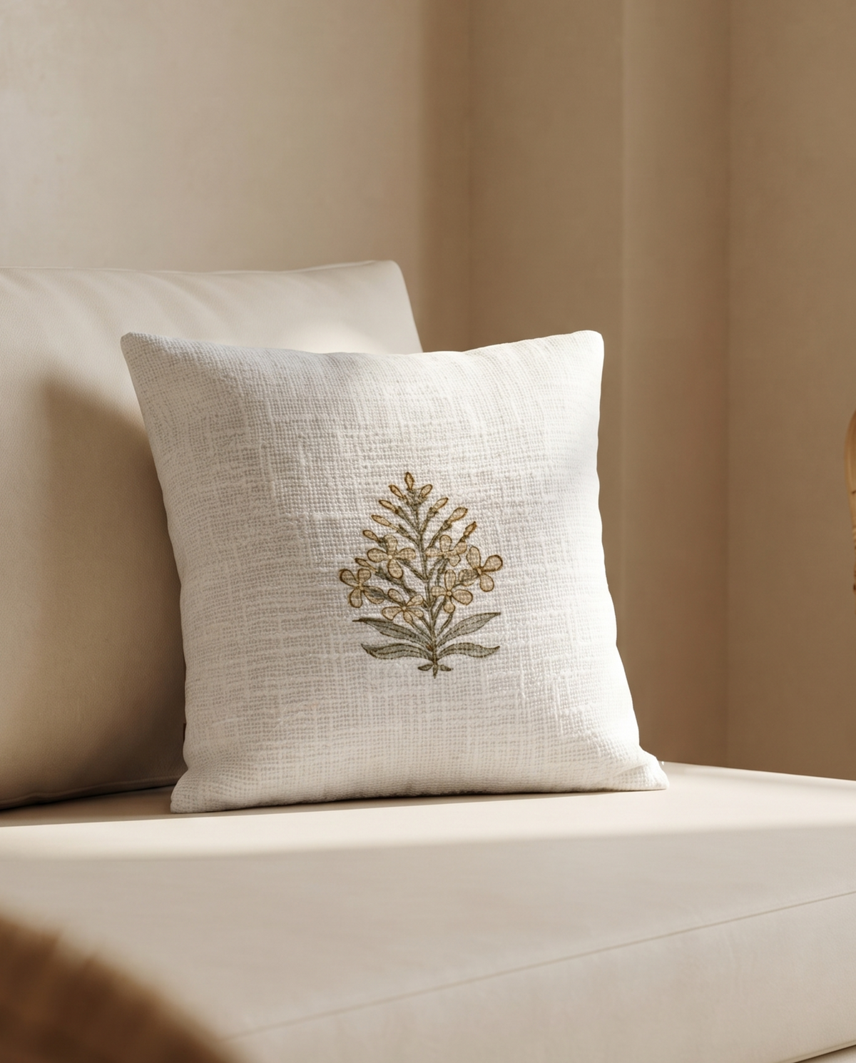 SWARNIKA BOTANICAL HAND BLOCK JUTE CUSHION COVER
