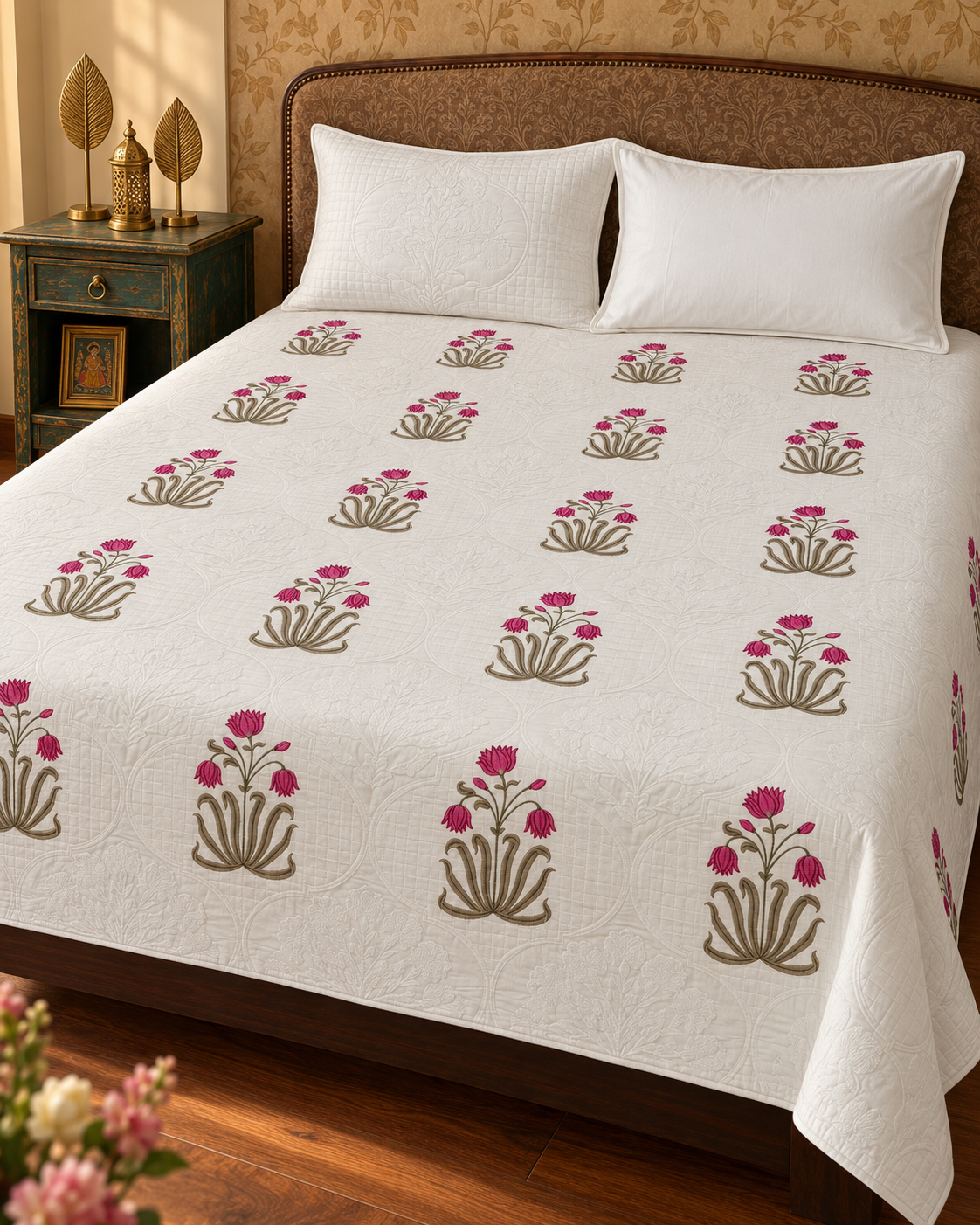 ROSE TULIP HERITAGE QUILTED BEDCOVER