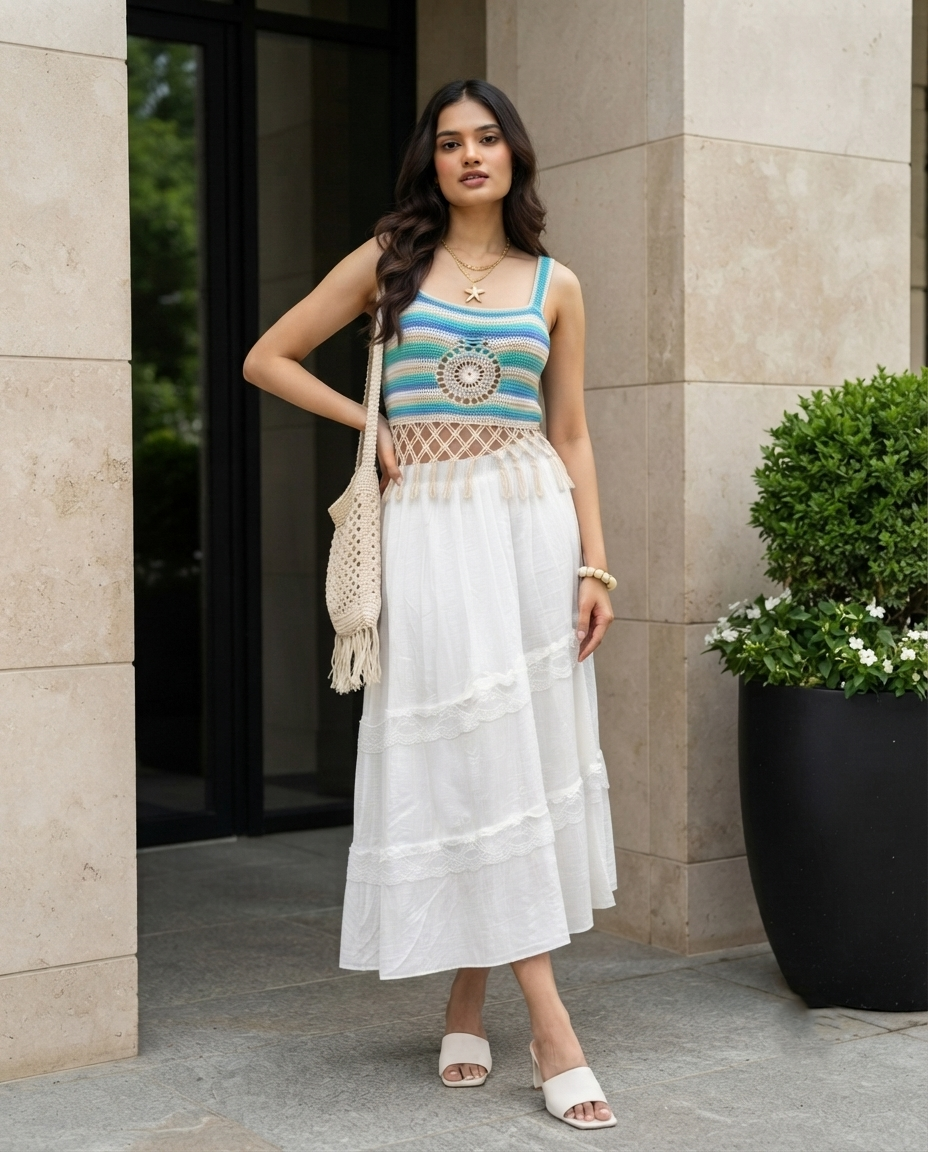 Roselle Lace Panel Skirt – White