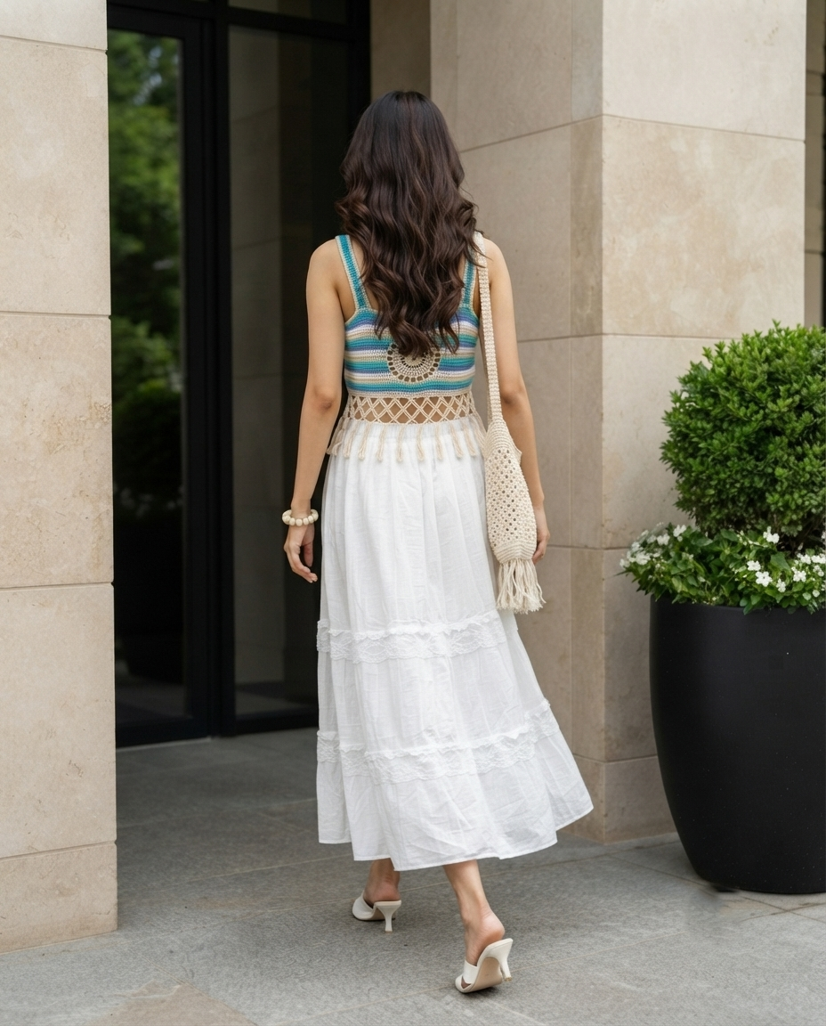 Roselle Lace Panel Skirt – White