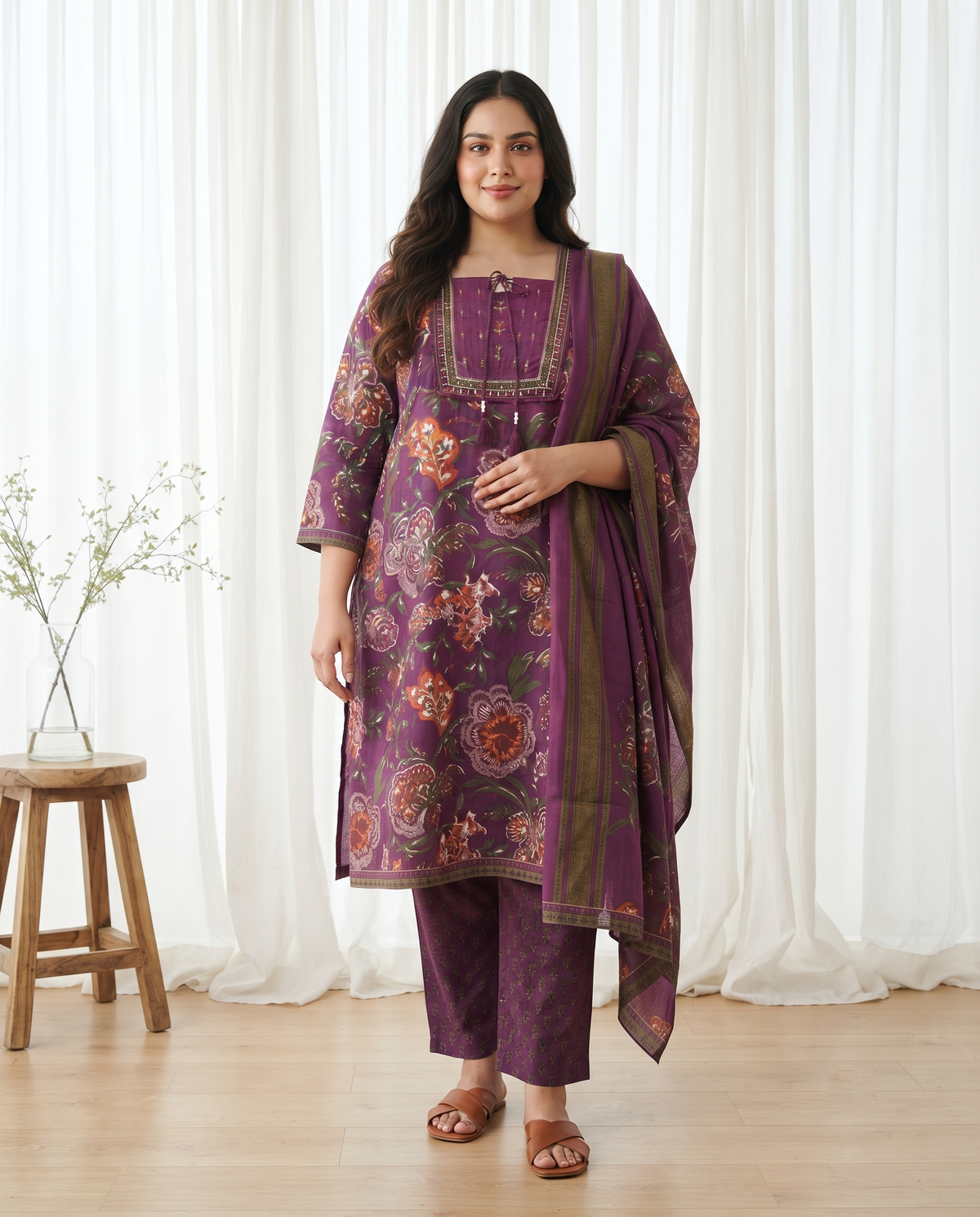 MYRA FLORAL 3 PC SET - PLUM