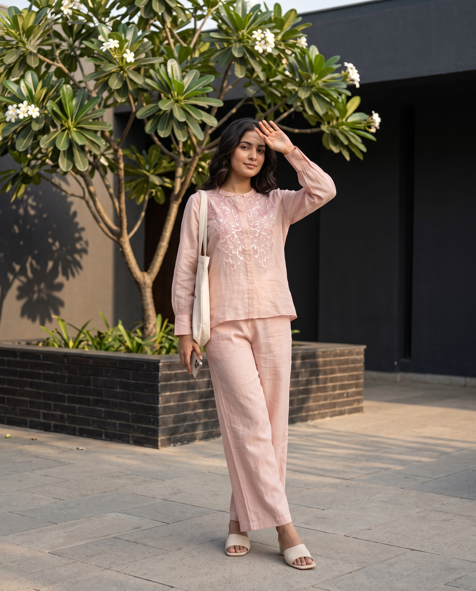 Rose European Linen Top - Dusty Pink