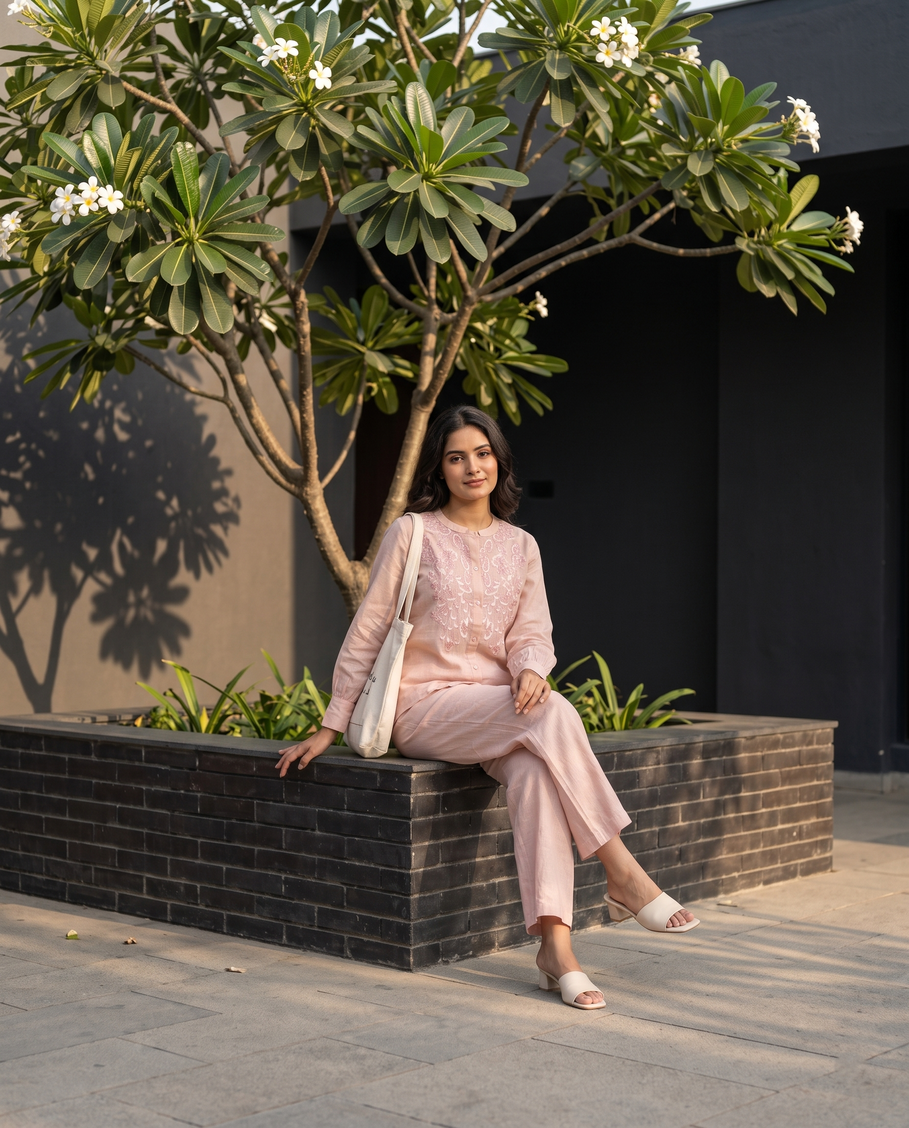 Rose European Linen Top - Dusty Pink