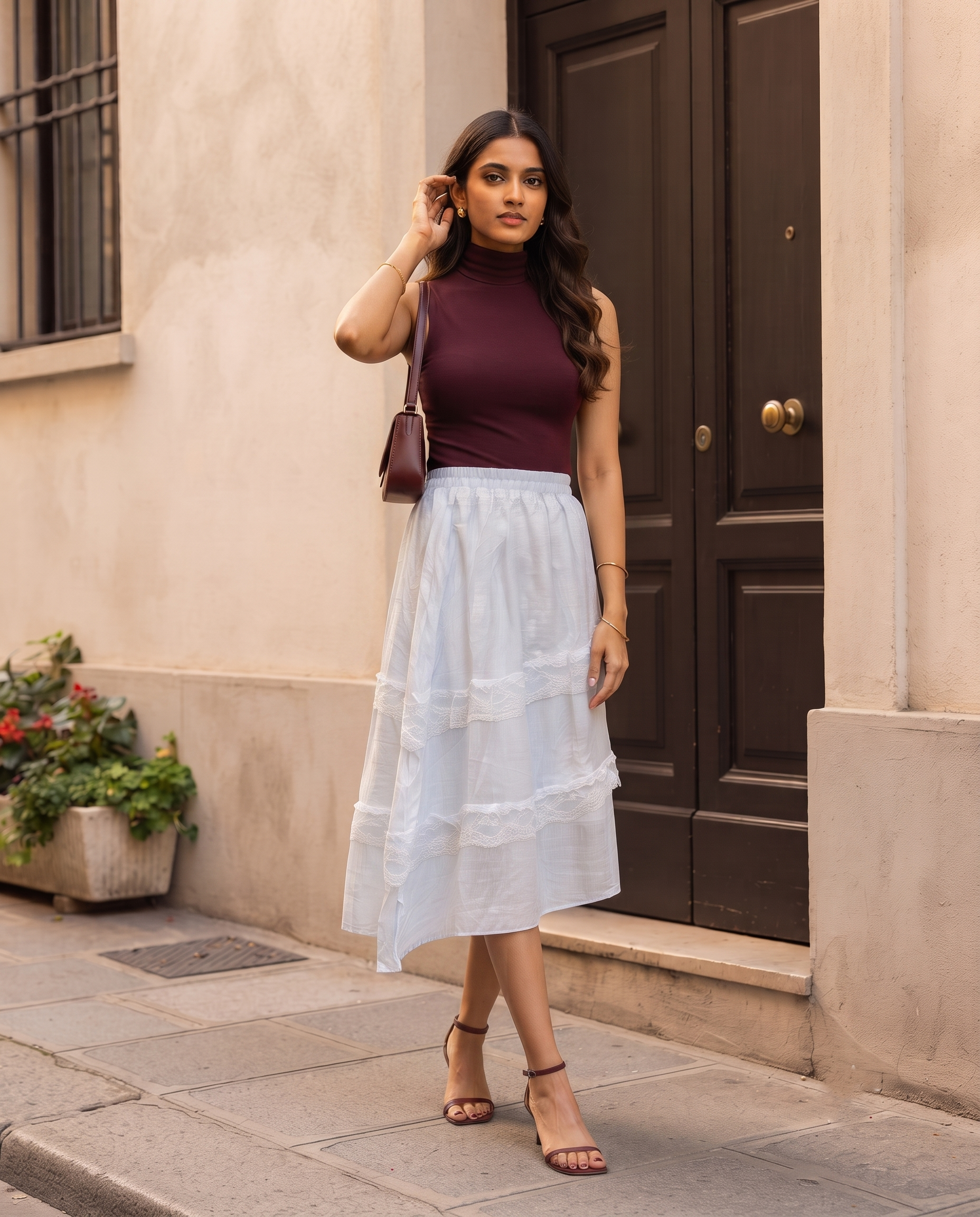 Roselle Lace Panel Skirt – Pearl White
