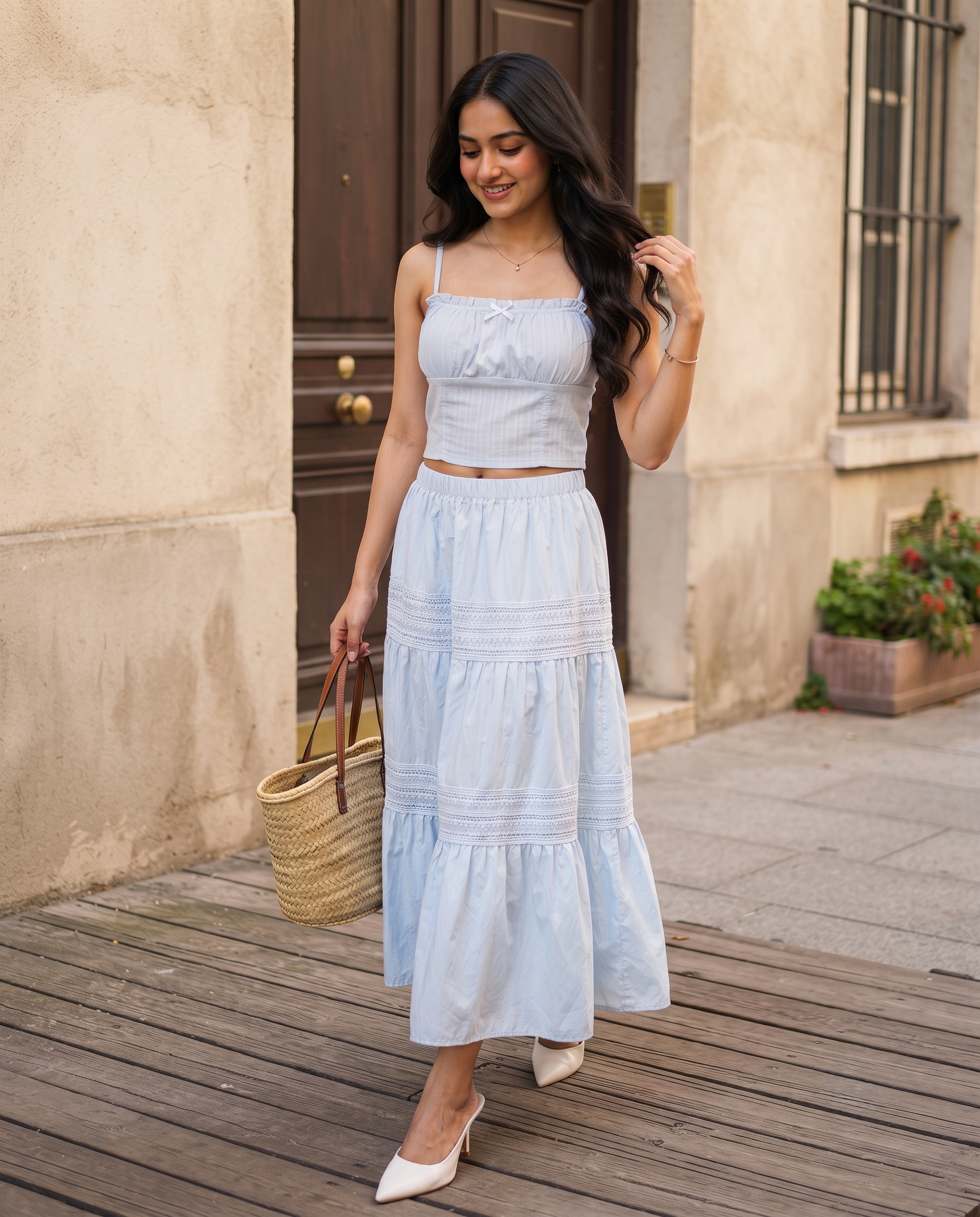 Marcella Lace Tiered Skirt – Powder Blue