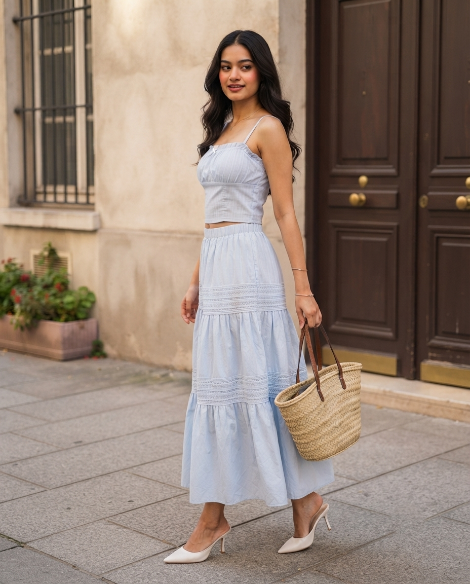 Marcella Lace Tiered Skirt – Powder Blue