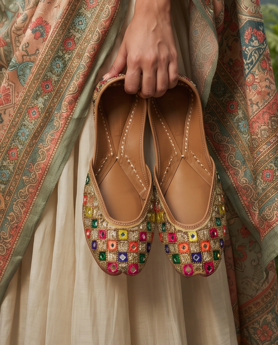 Multicolor Mirrorwork Handcrafted Leather Jutti