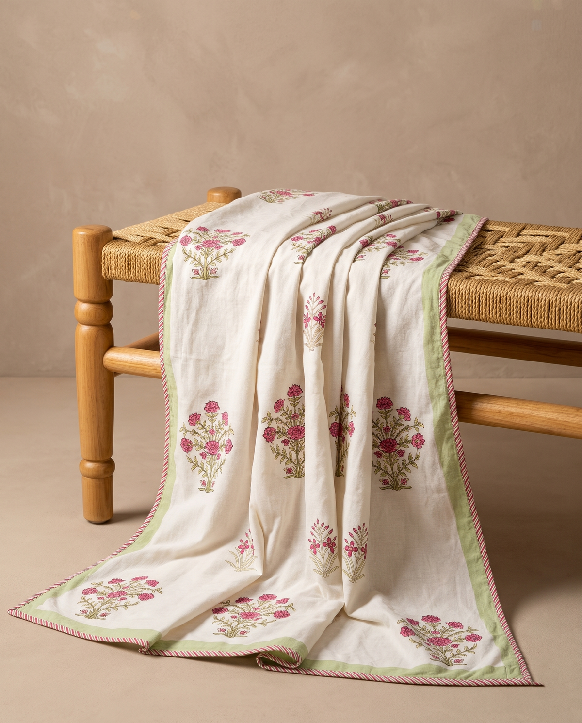 The Ruby Rose Bouquet Handblock Reversible Dohar