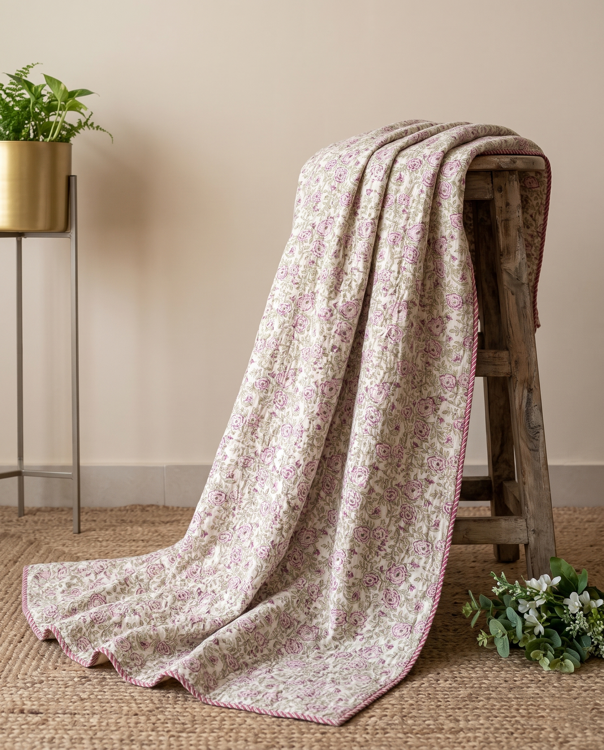 The Ruby Rose Bouquet Handblock Reversible Dohar