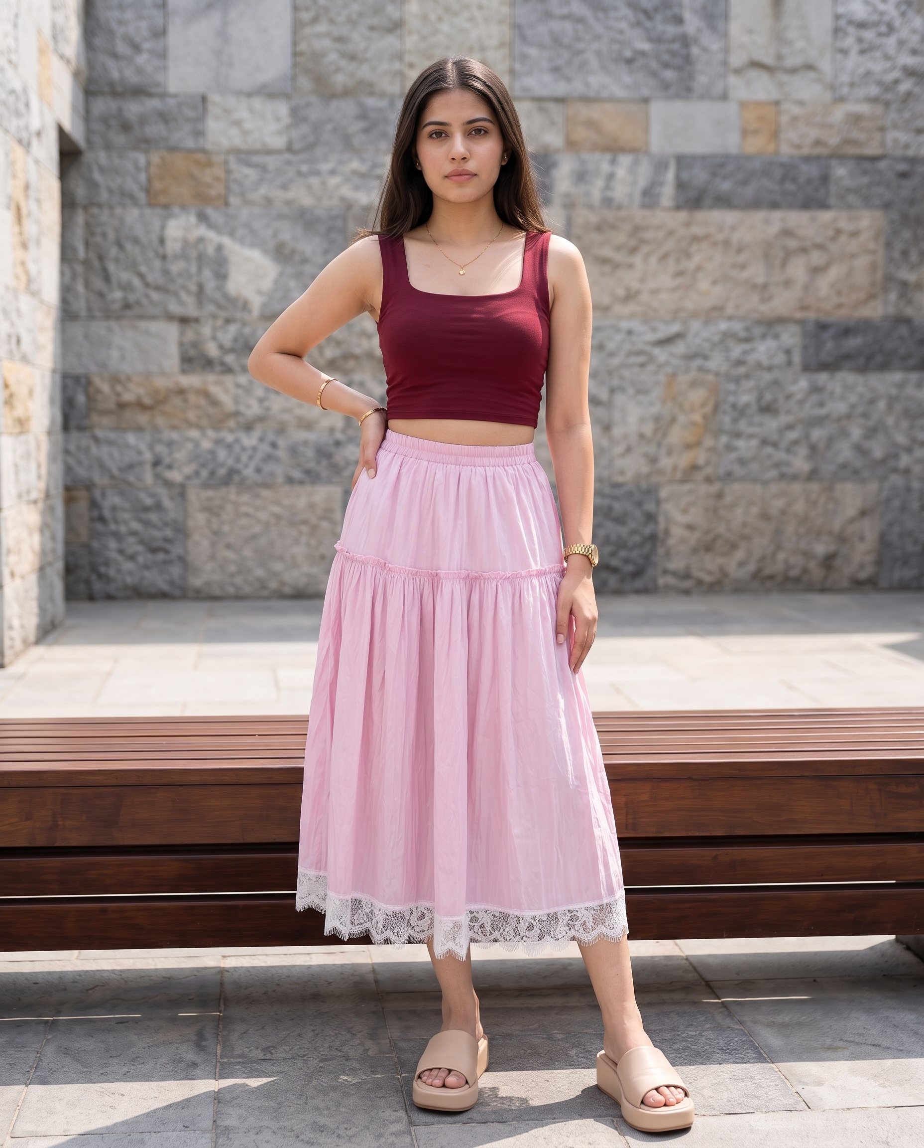 Velora Lace Flare Skirt – Blush Pink