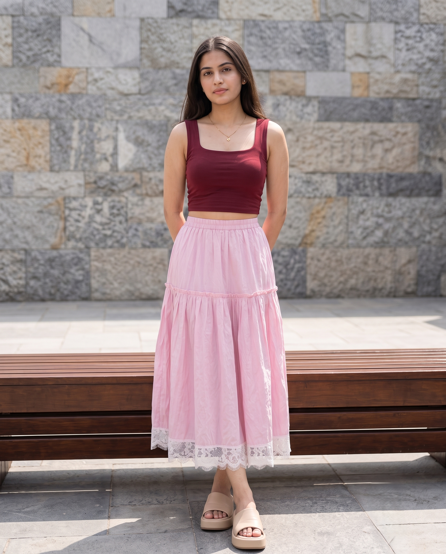 Velora Lace Flare Skirt – Blush Pink