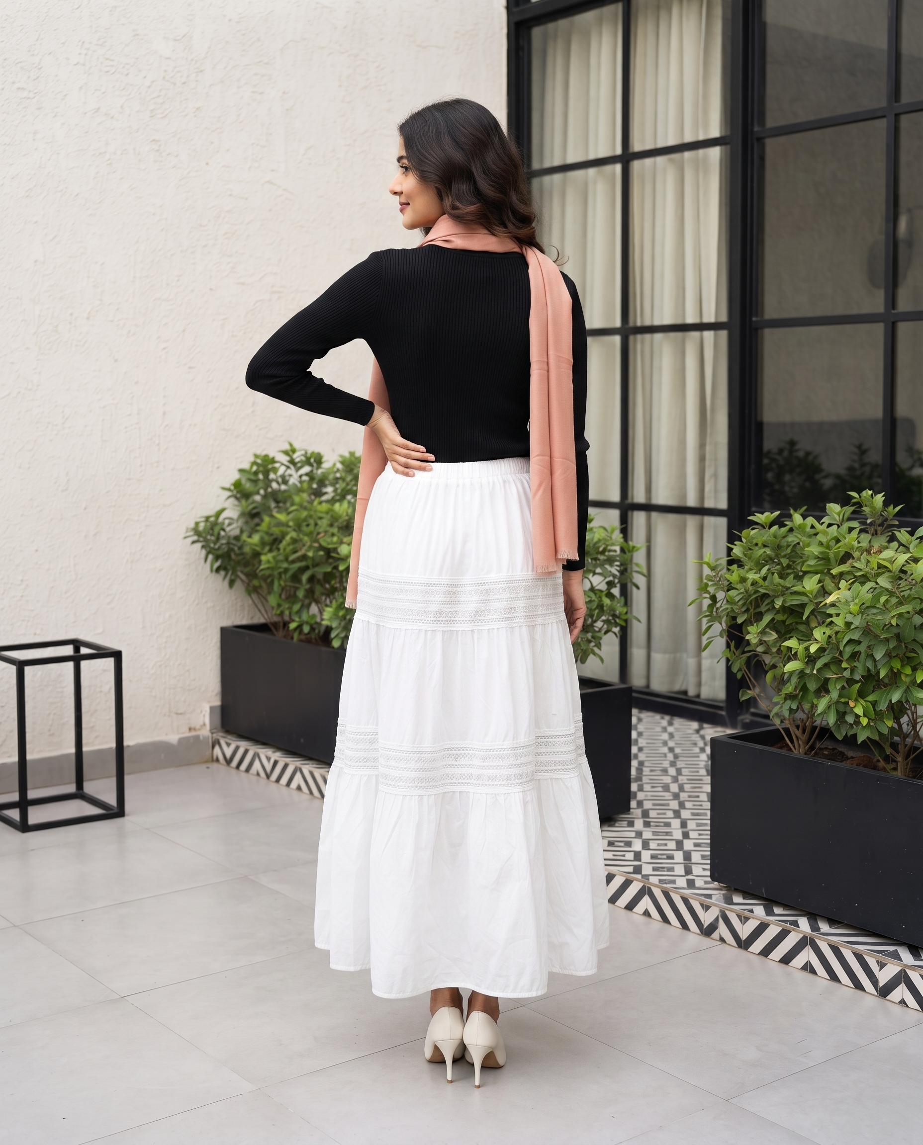 Marcella Lace Tiered Skirt – Pure White