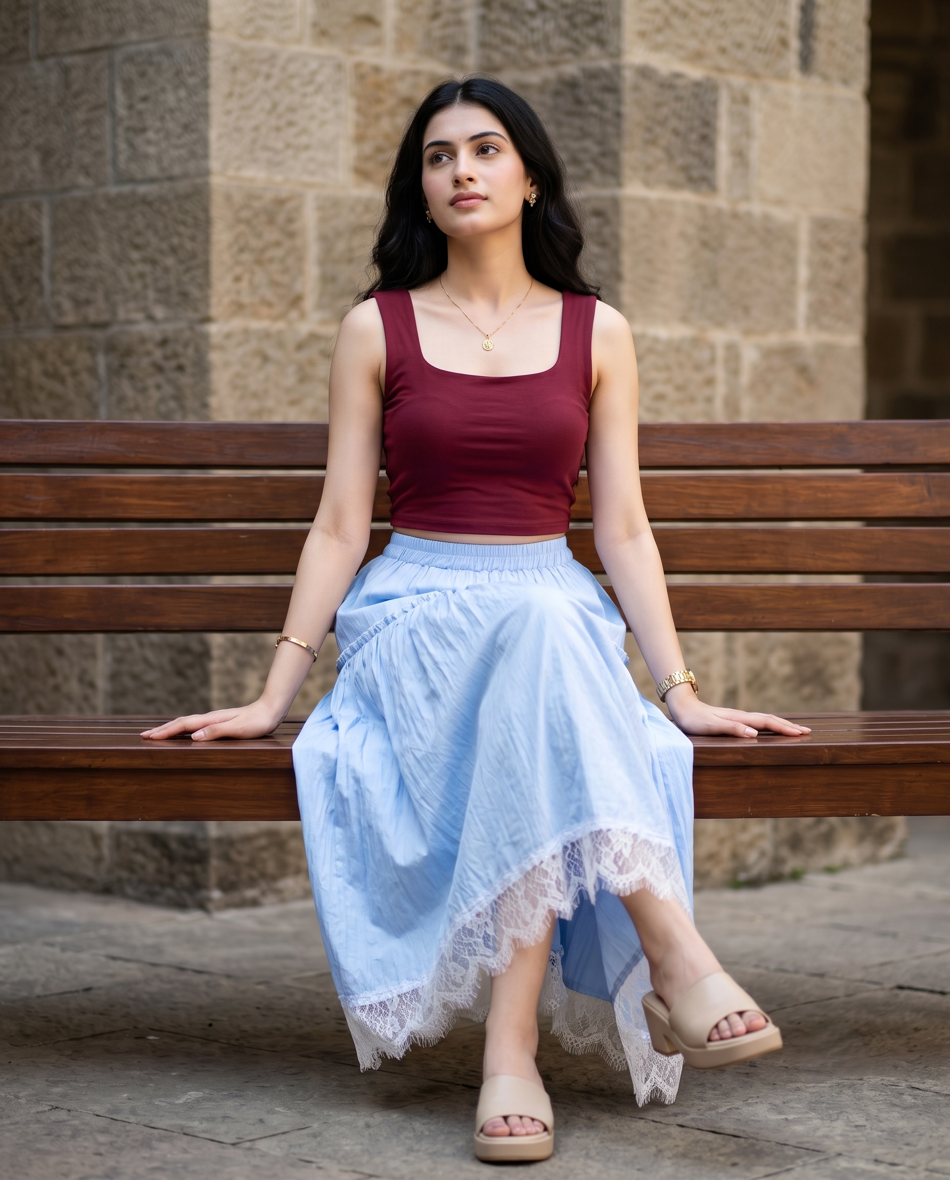 Evelyn Lace Flare Skirt – Powder Blue