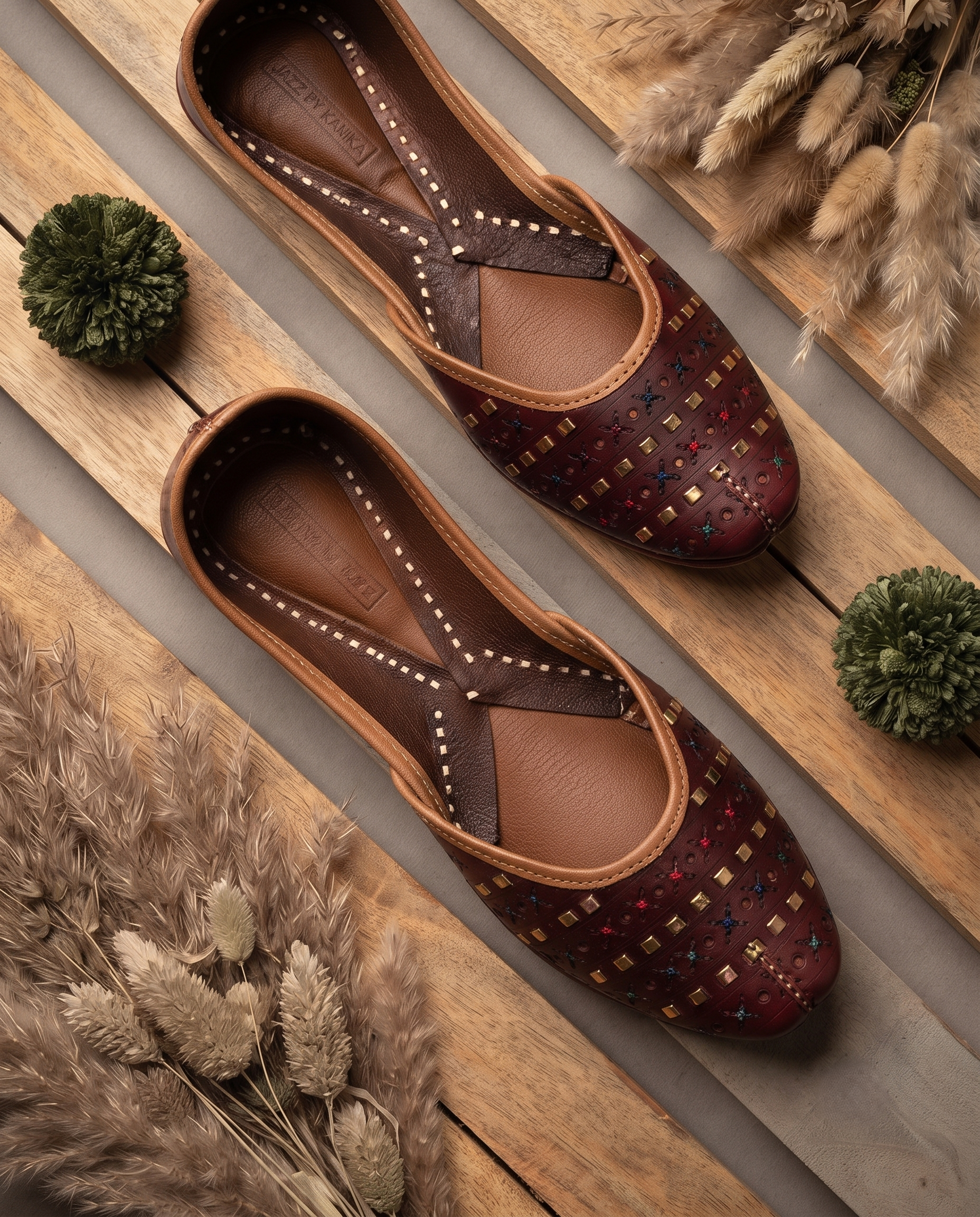 Burgundy Studded Heritage Pure Leather Handcrafted Jutti