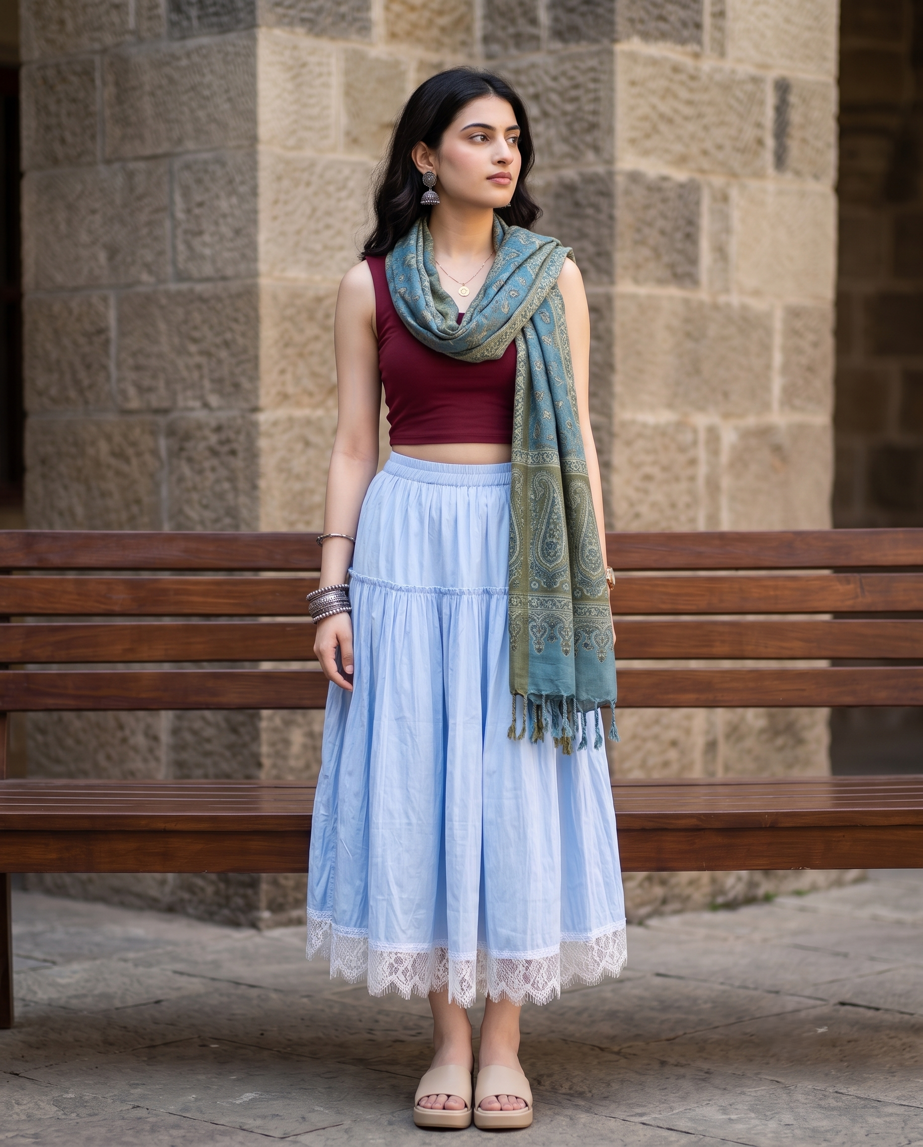 Evelyn Lace Flare Skirt – Powder Blue