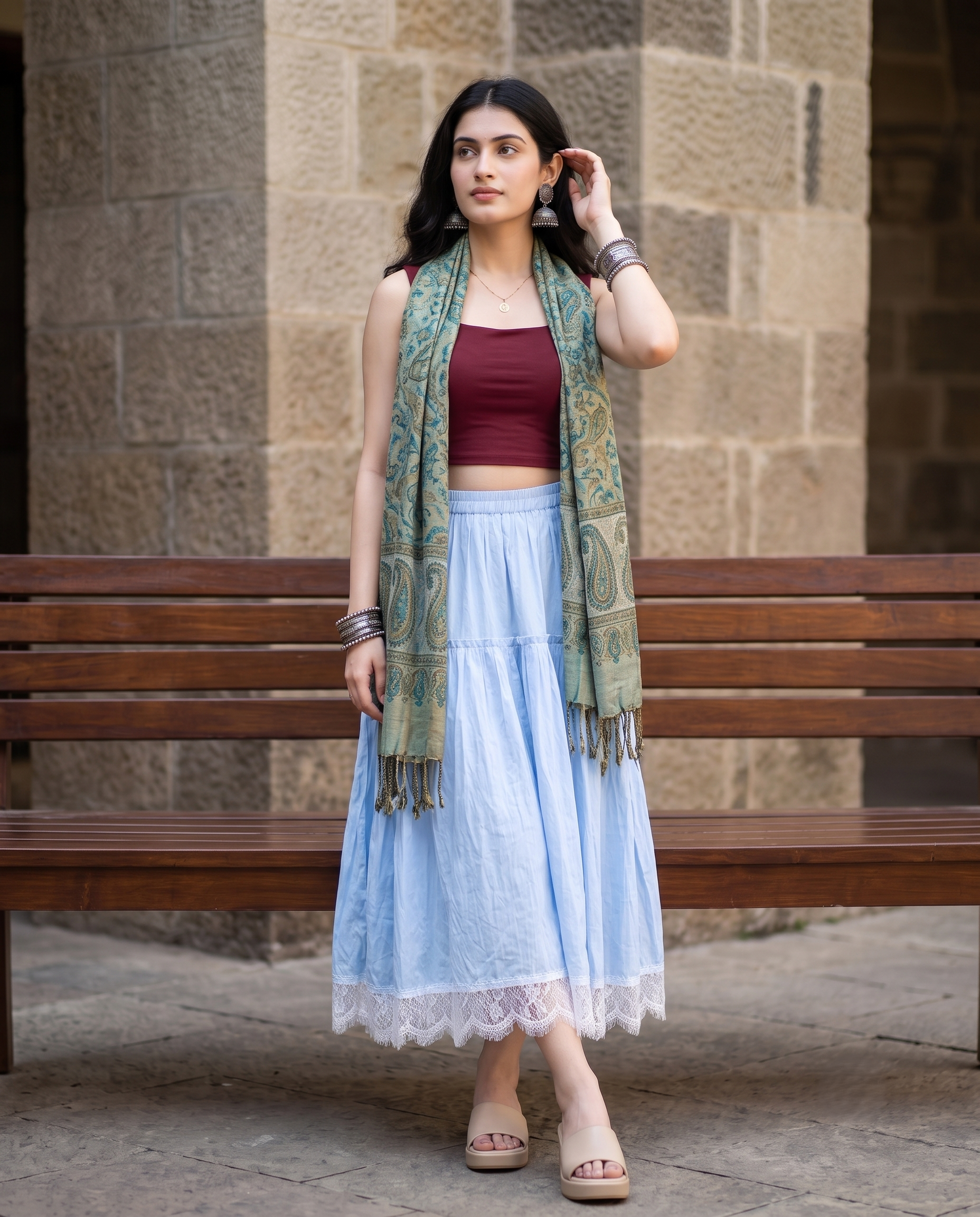 Evelyn Lace Flare Skirt – Powder Blue