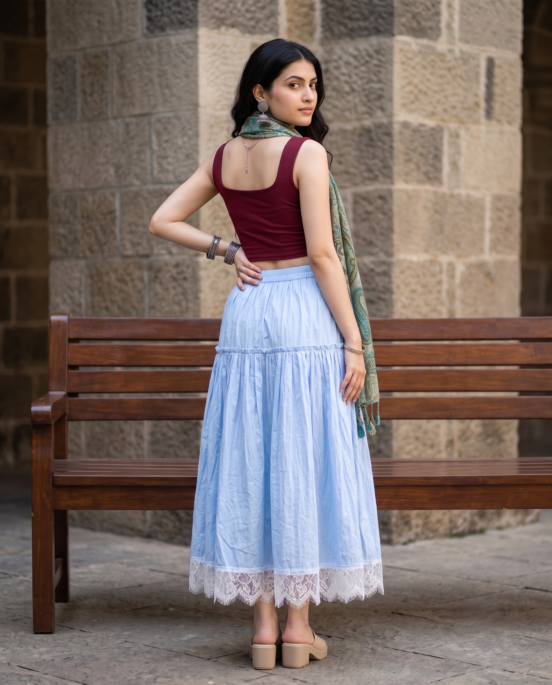 Evelyn Lace Flare Skirt – Powder Blue