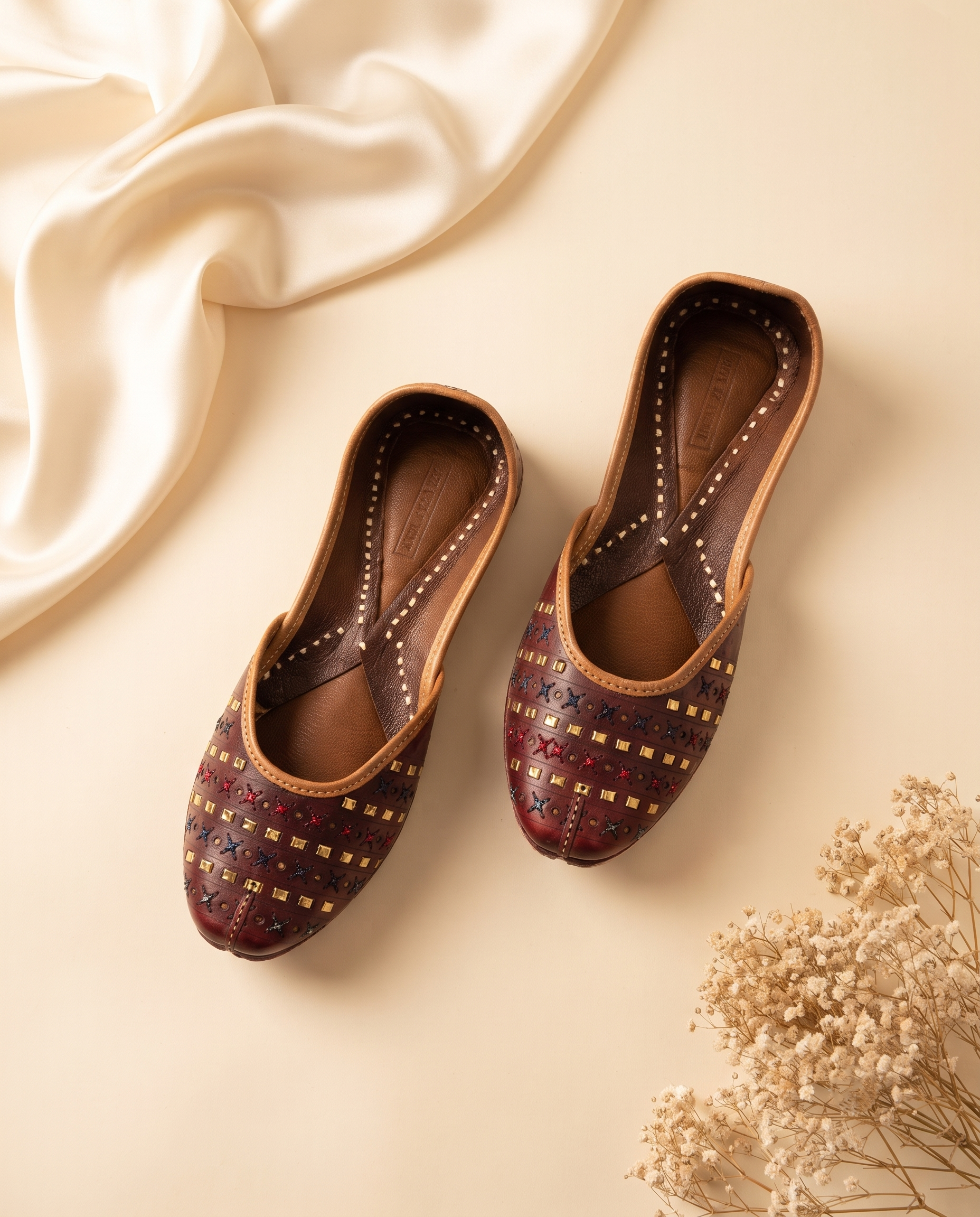 Burgundy Studded Heritage Pure Leather Handcrafted Jutti
