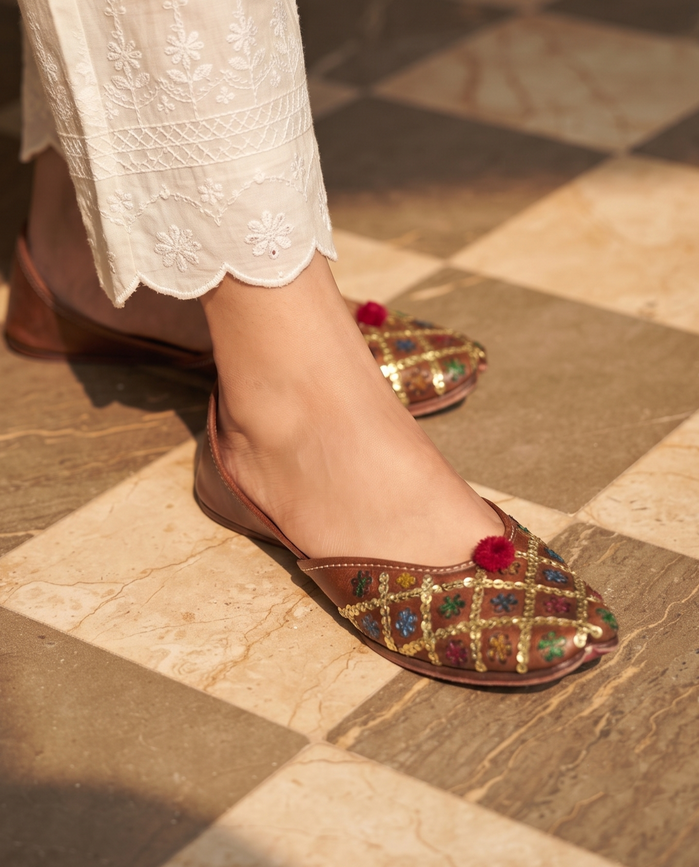 Rustic Mosaic Pure Leather Handcrafted Jutti