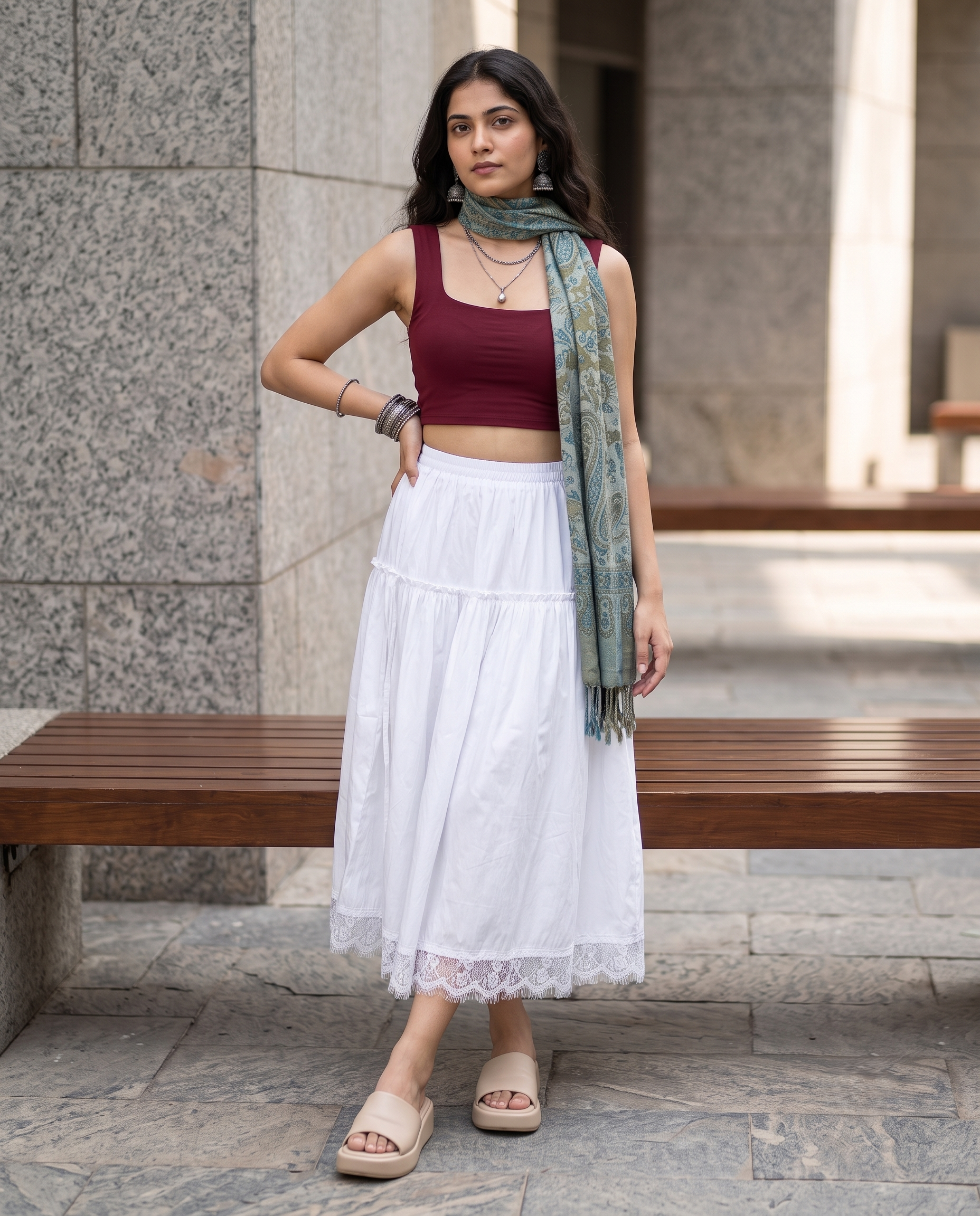 Velora Lace Flare Skirt – Pure White