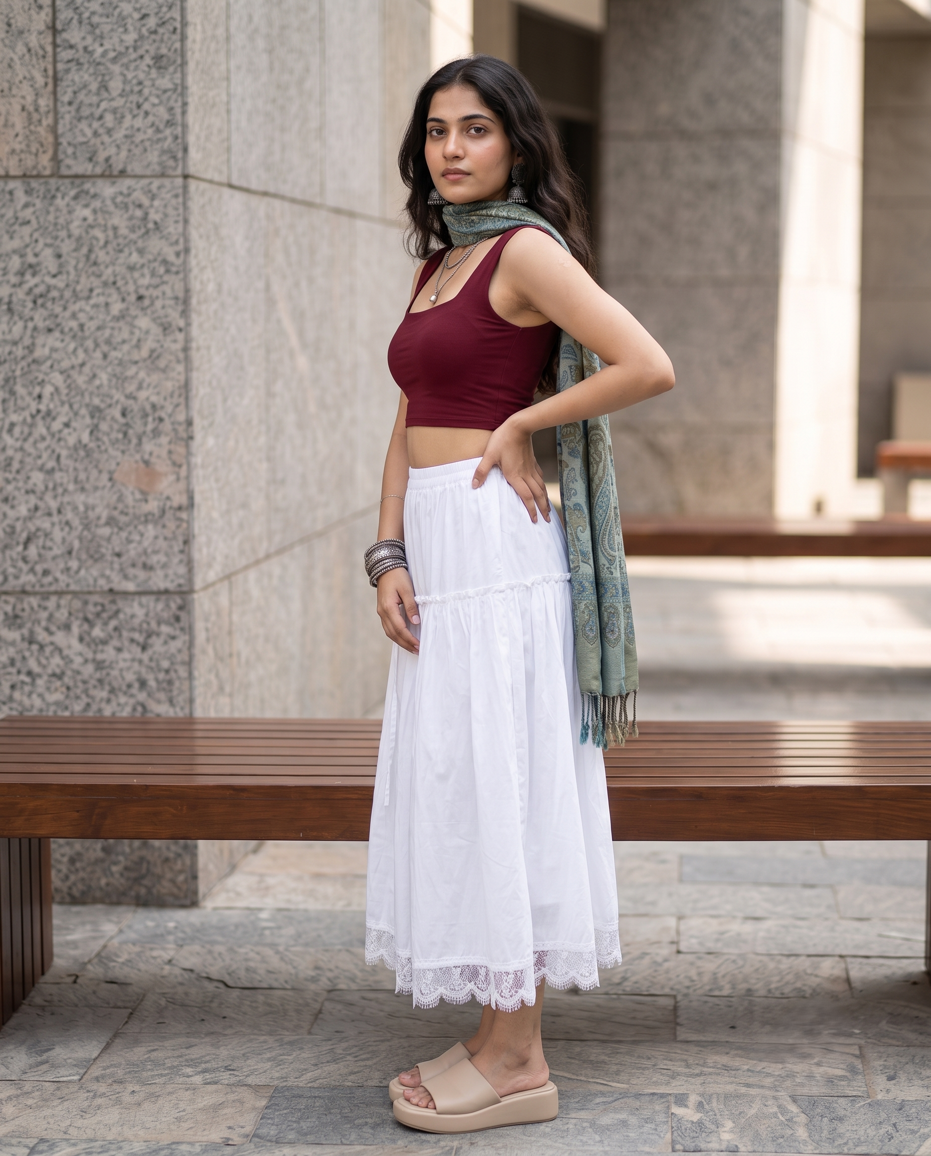 Velora Lace Flare Skirt – Pure White