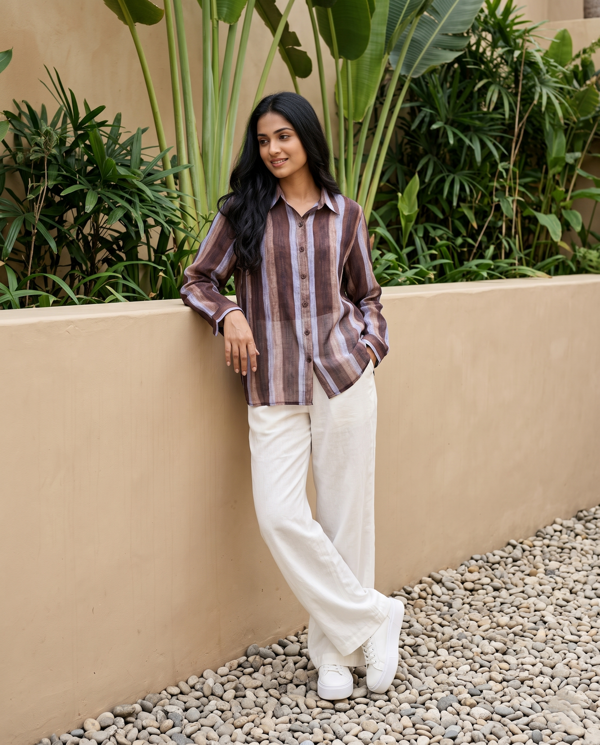Bamboo Silk 150 GM Mocha Brown Classic Stripe Shirt