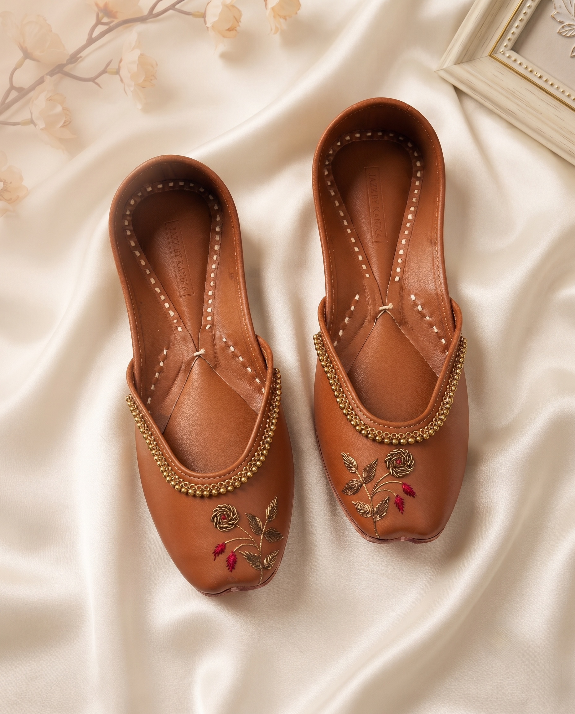 Terracotta Gulab Motif Pure Leather Handcrafted Jutti