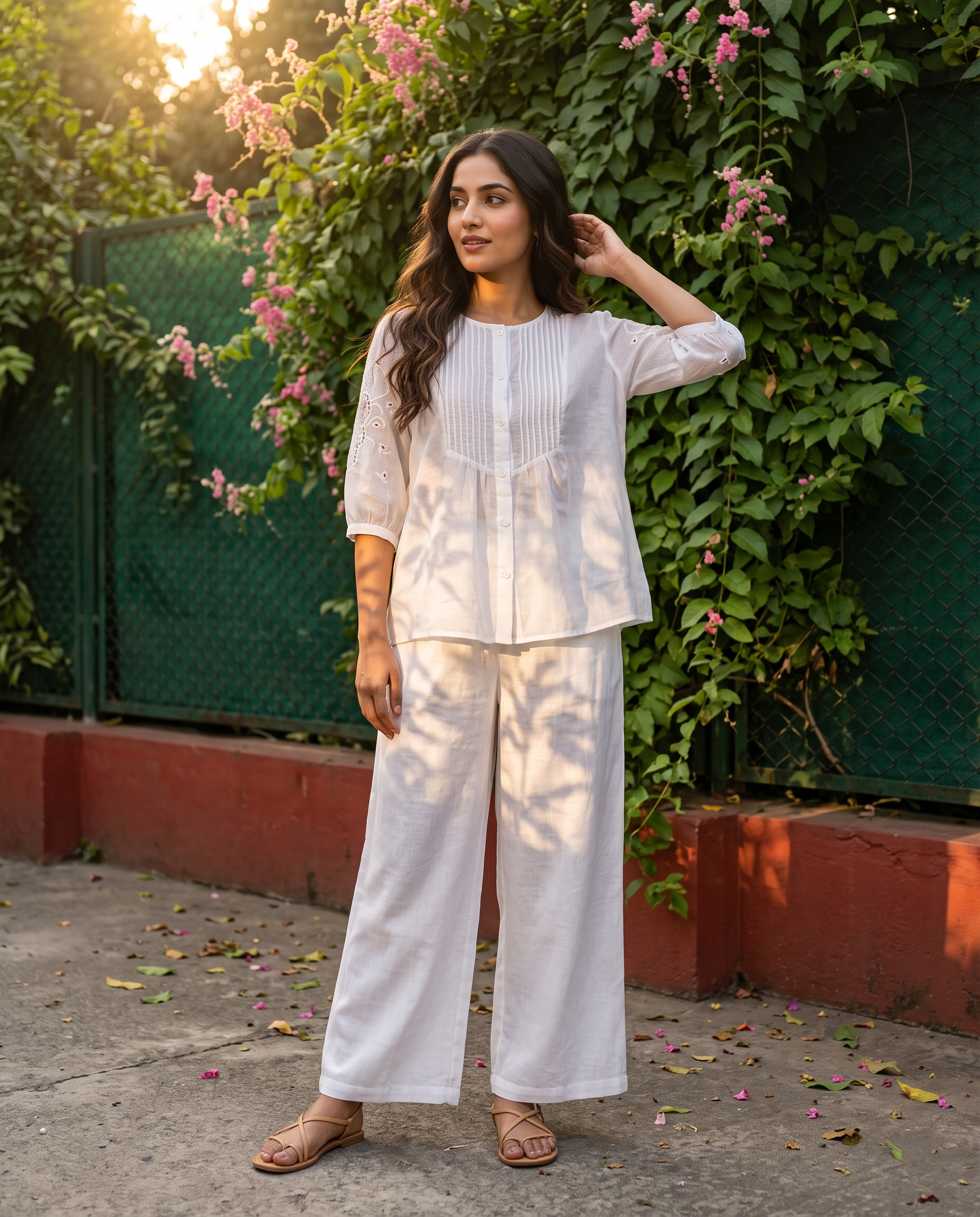 Ivory Pleated European Linen Top - White