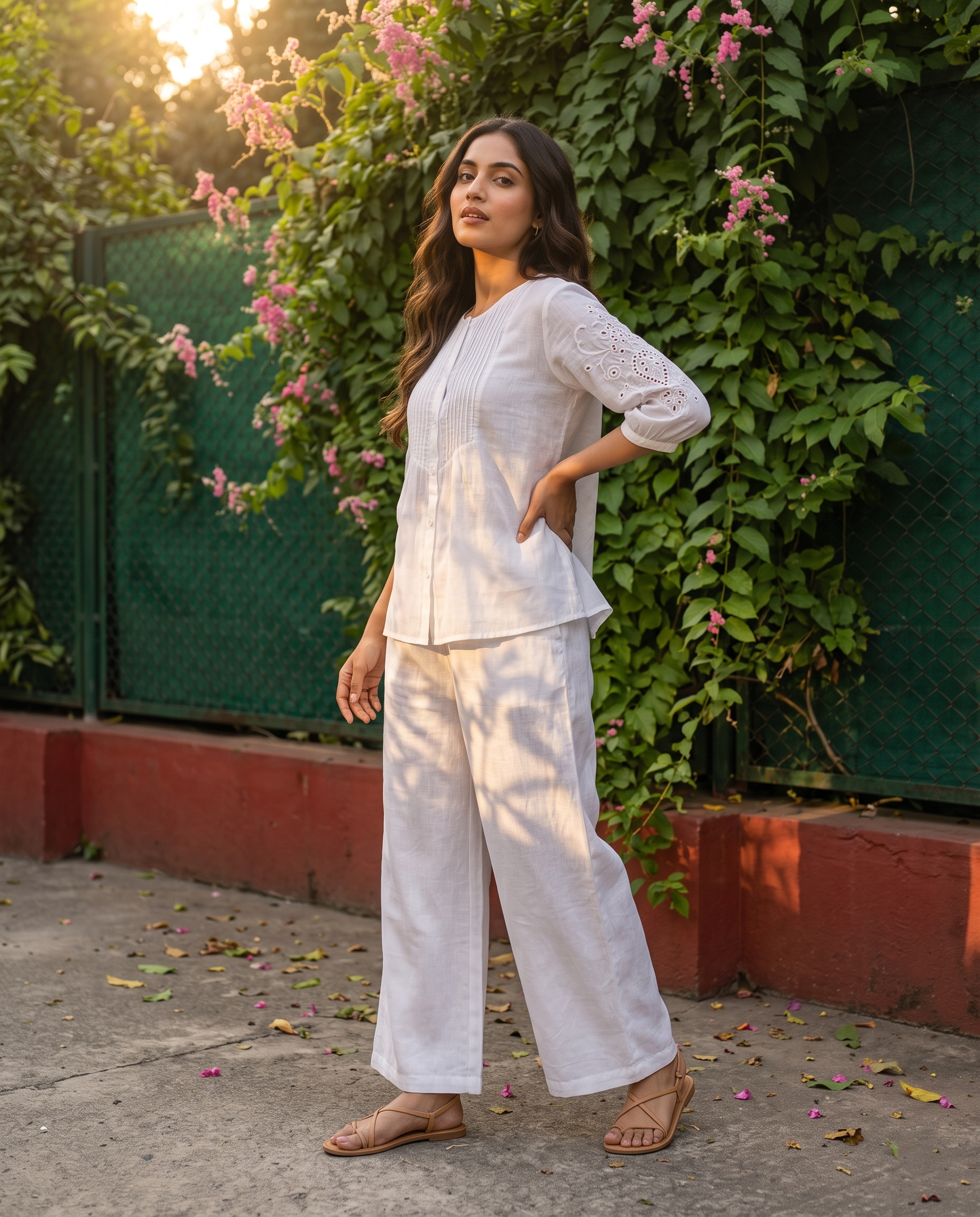 Ivory Pleated European Linen Top - White