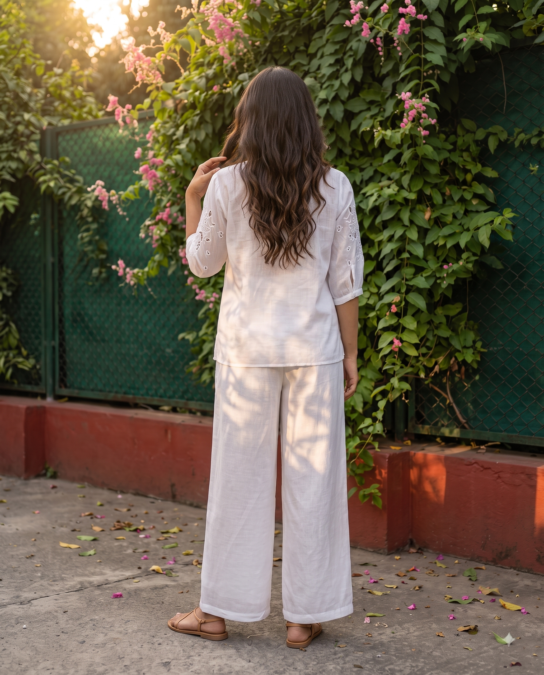 Ivory Pleated European Linen Top - White
