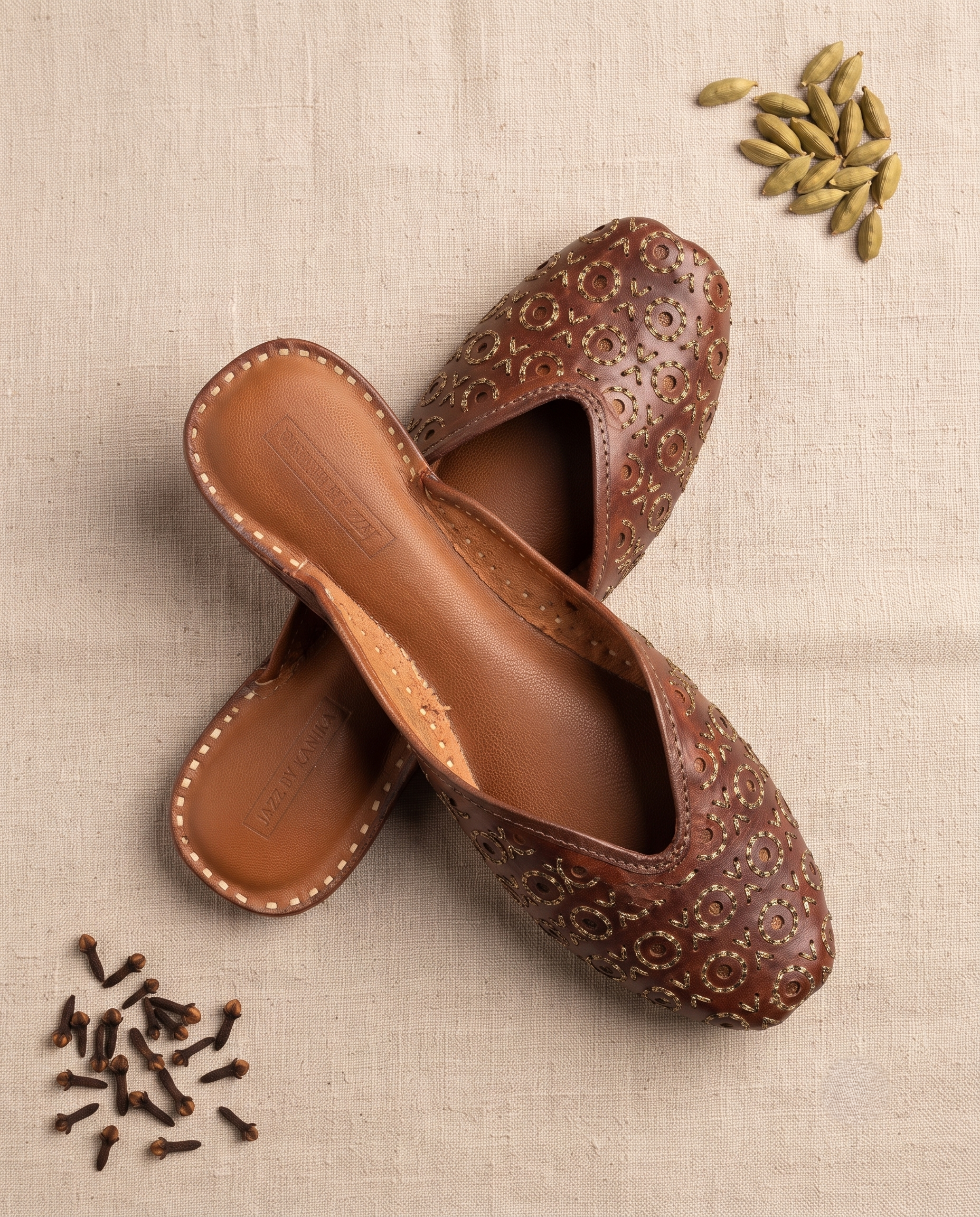 Cocoa Chakra Gold Pure Leather Handcrafted Jutti